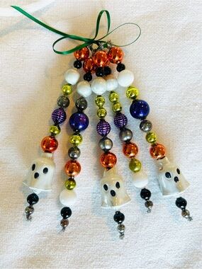 Vintage Repurposed Halloween ornaments, Glass garland bead icicle